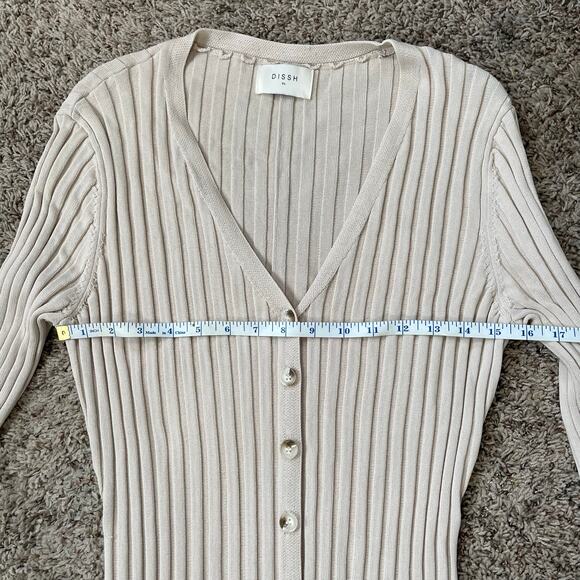 Dissh Sylvia Stone Ribbed Knit Midi Dress Cream Beige Long Sleeve Button Down XL - Picture 10 of 16